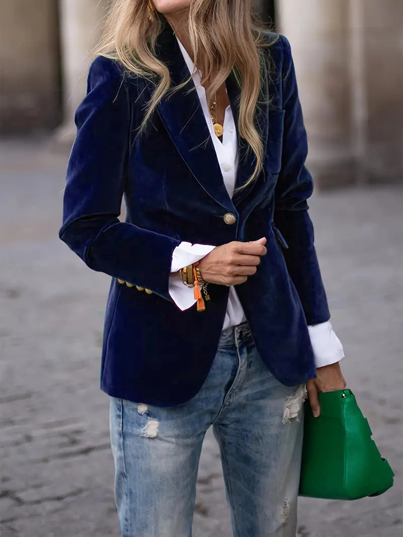 Women's Soft Velvet Blazer with Smooth Drape
