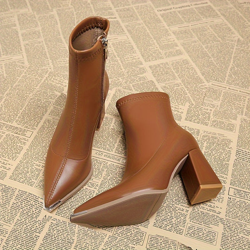 Women's Chunky Heel Side-Zip Ankle Boots - Khaki