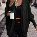 Women's Draped Open-Front Ribbed Cardigan - Black