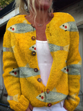 Women's Fish Print Button-Down Cardigan - Multicolor