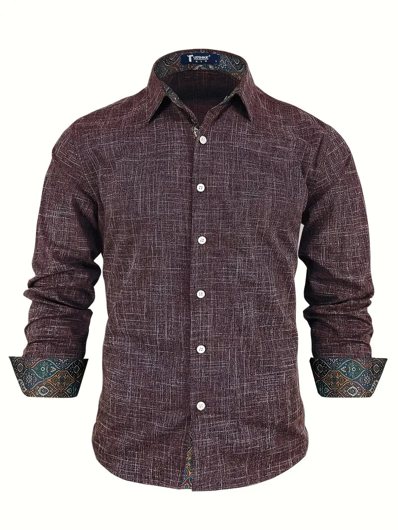 Men's Tailored Button-Up Shirt with Contrast Collar and Cuffs
