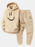 Men's Plush Teddy Fleece Hooded Jogger Set - Beige