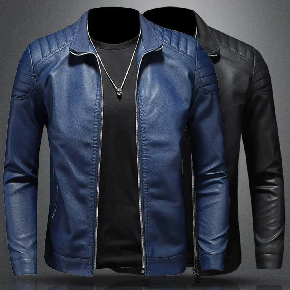 Men's Stand-Collar Zip-Through Biker Jacket