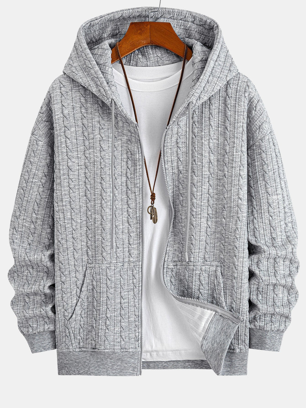 Men's Jacquard Zip Hoodie and Straight-Leg Pants Set