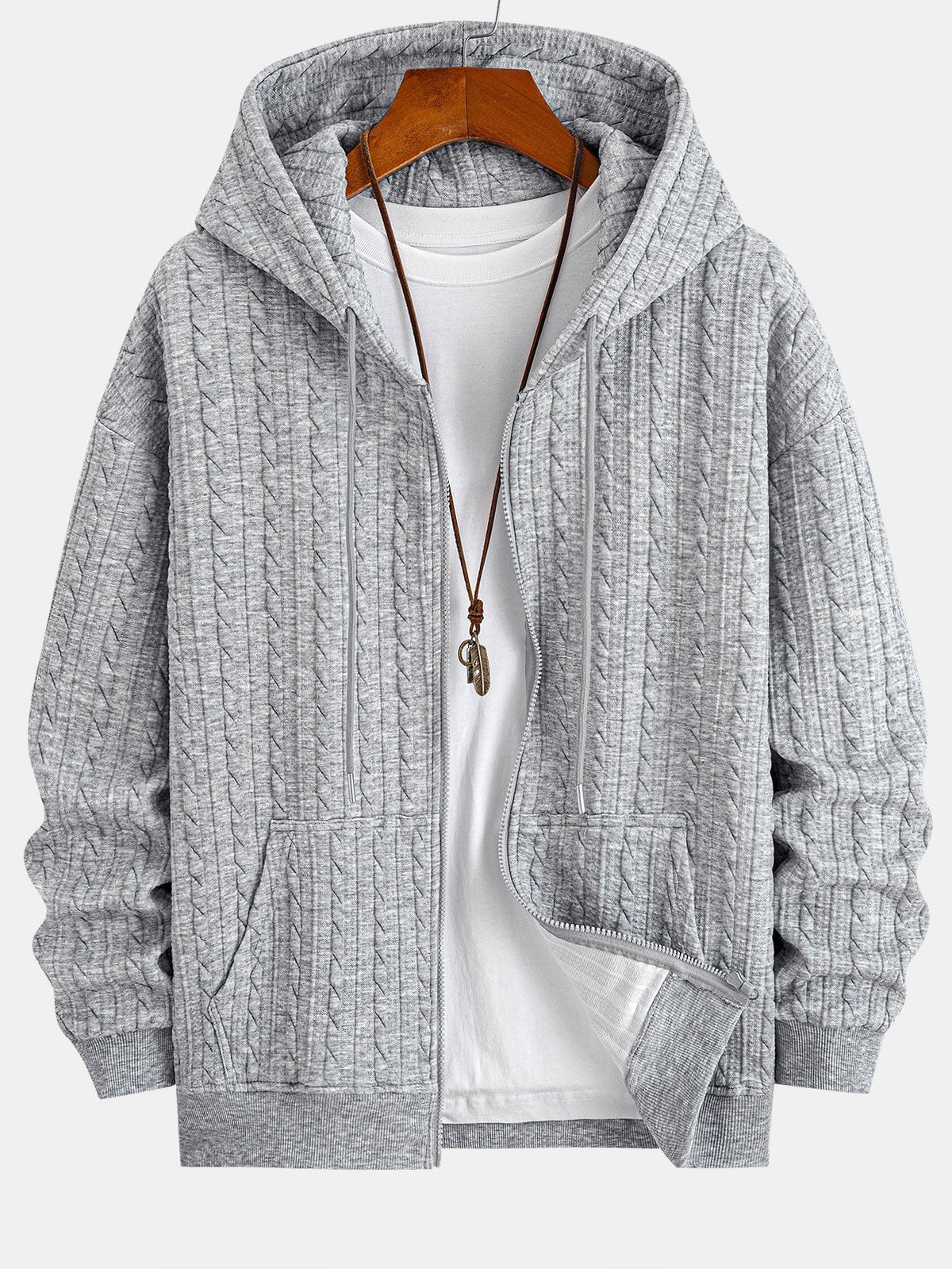 Men's Jacquard Zip Hoodie and Straight-Leg Pants Set