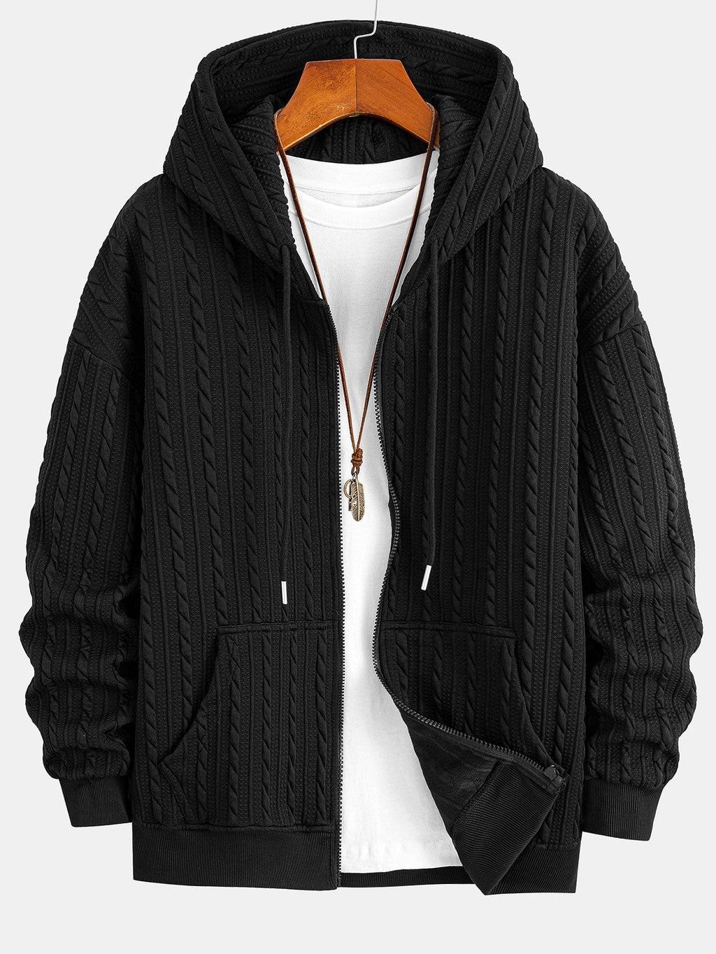 Men's Jacquard Zip Hoodie and Straight-Leg Pants Set