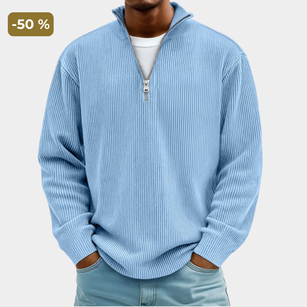 Men's Textured Knit Half-Zip High Neck Sweater