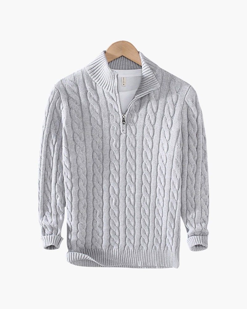 Men's Cable-Knit Half-Zip Sweater - Gray