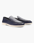 Men's Textured Leather Loafers - Navy Blue