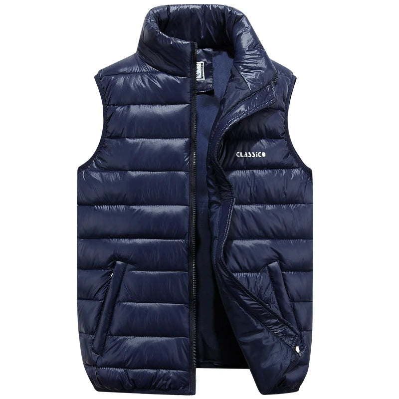 Men's Insulated Sleeveless Vest with Full Zip Front - Navy Blue