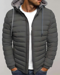 Men's Lightweight Padded Jacket with Hood and Elastic Cuffs - Dark Gray