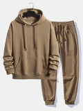 Men's Pullover Hoodie and Cuffed Jogger Tracksuit - Brown