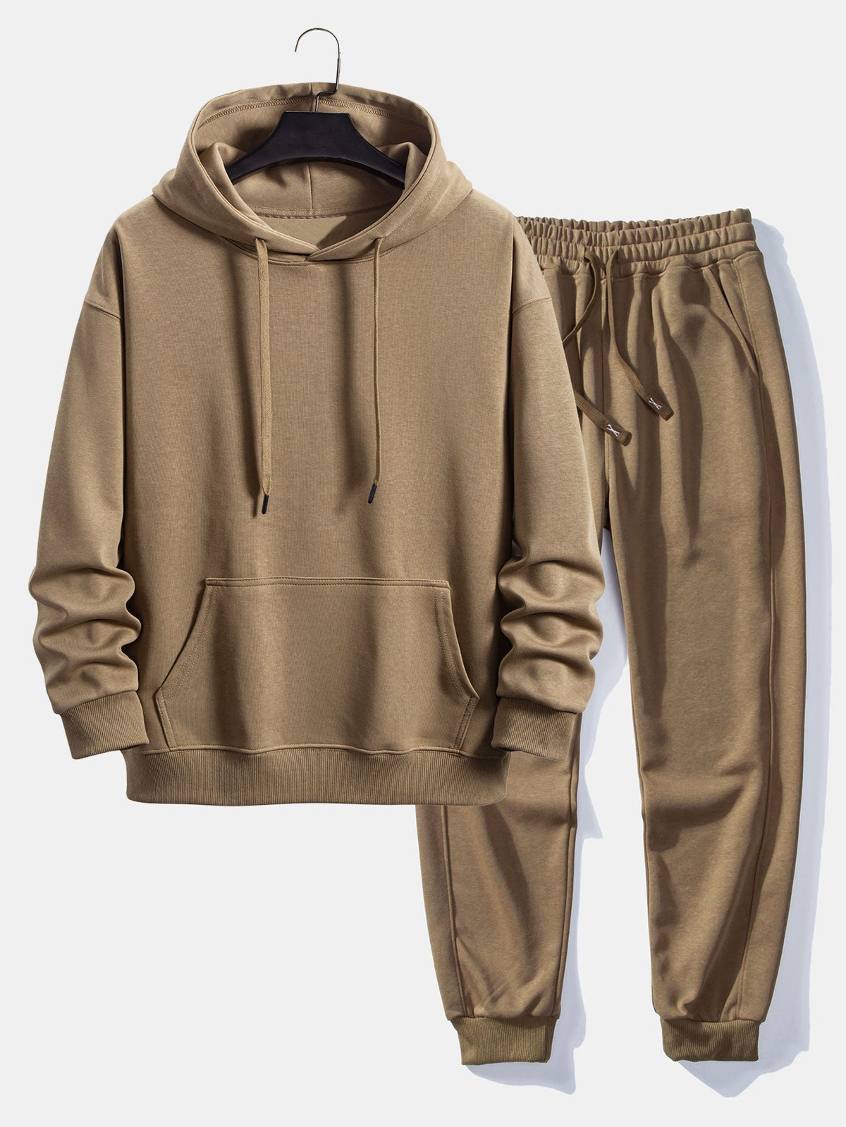 Men's Pullover Hoodie and Cuffed Jogger Tracksuit - Brown