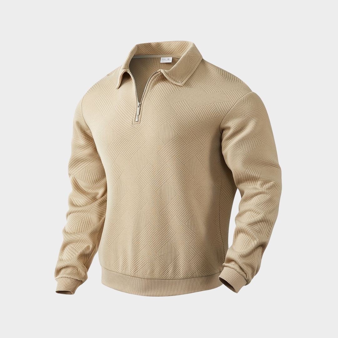 Men's Textured Half-Zip Sweatshirt - Beige