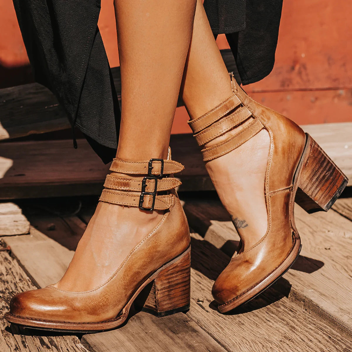 Women's Block Heel Ankle Strap Boots