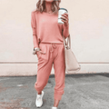 Women's Relaxed Long-Sleeve Top and Jogger Set - Pink