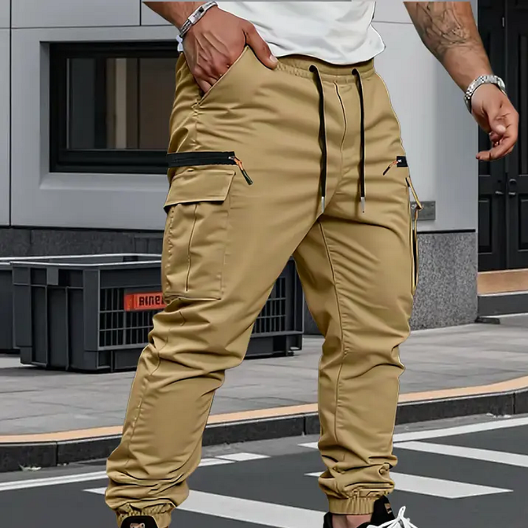 Men's Drawstring Tapered Cargo Pants with Elastic Cuffs