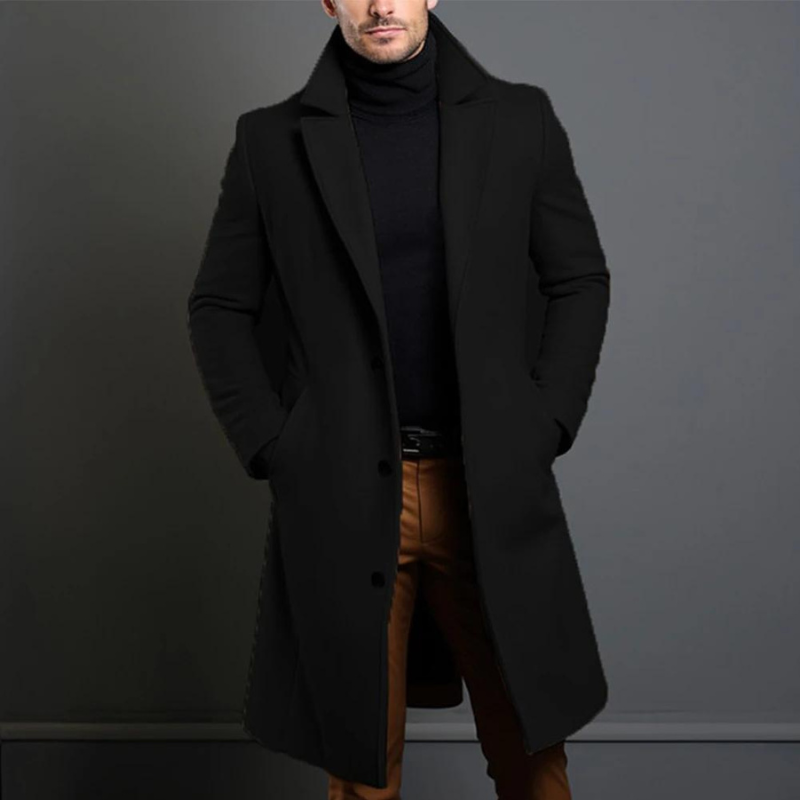 Men's Wool Longline Notched Lapel Overcoat