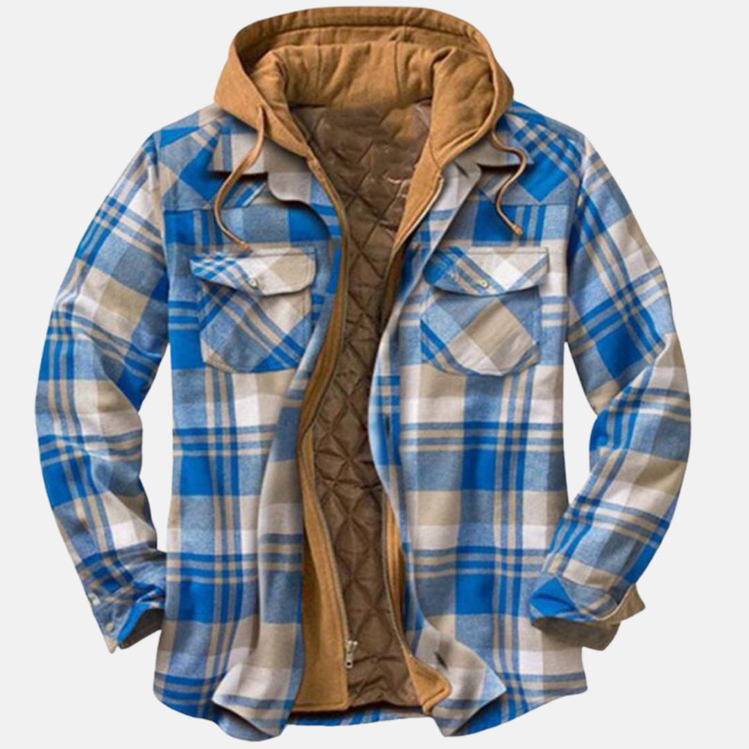 Men's Quilted Hooded Overshirt Jacket - Light Blue