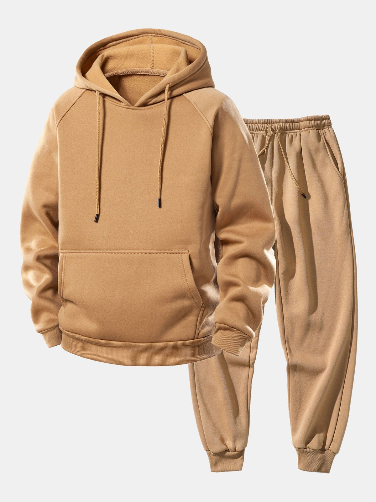Men's Drawstring Hood Raglan Tracksuit with Joggers - Light Brown