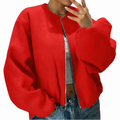 Women's Relaxed Short Bomber Jacket with Full Zip - Red