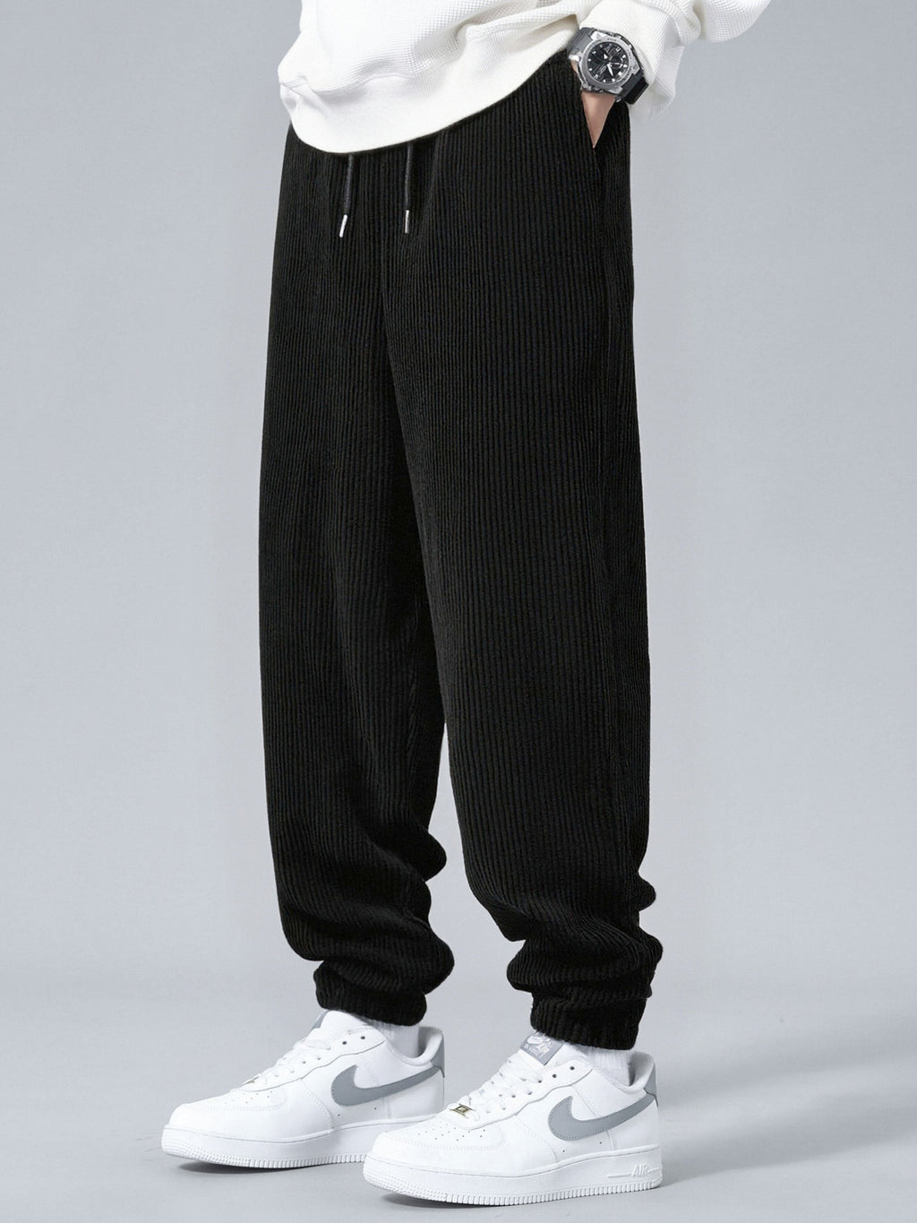 Men's Corduroy Zip-Up Hoodie and Jogger Tracksuit