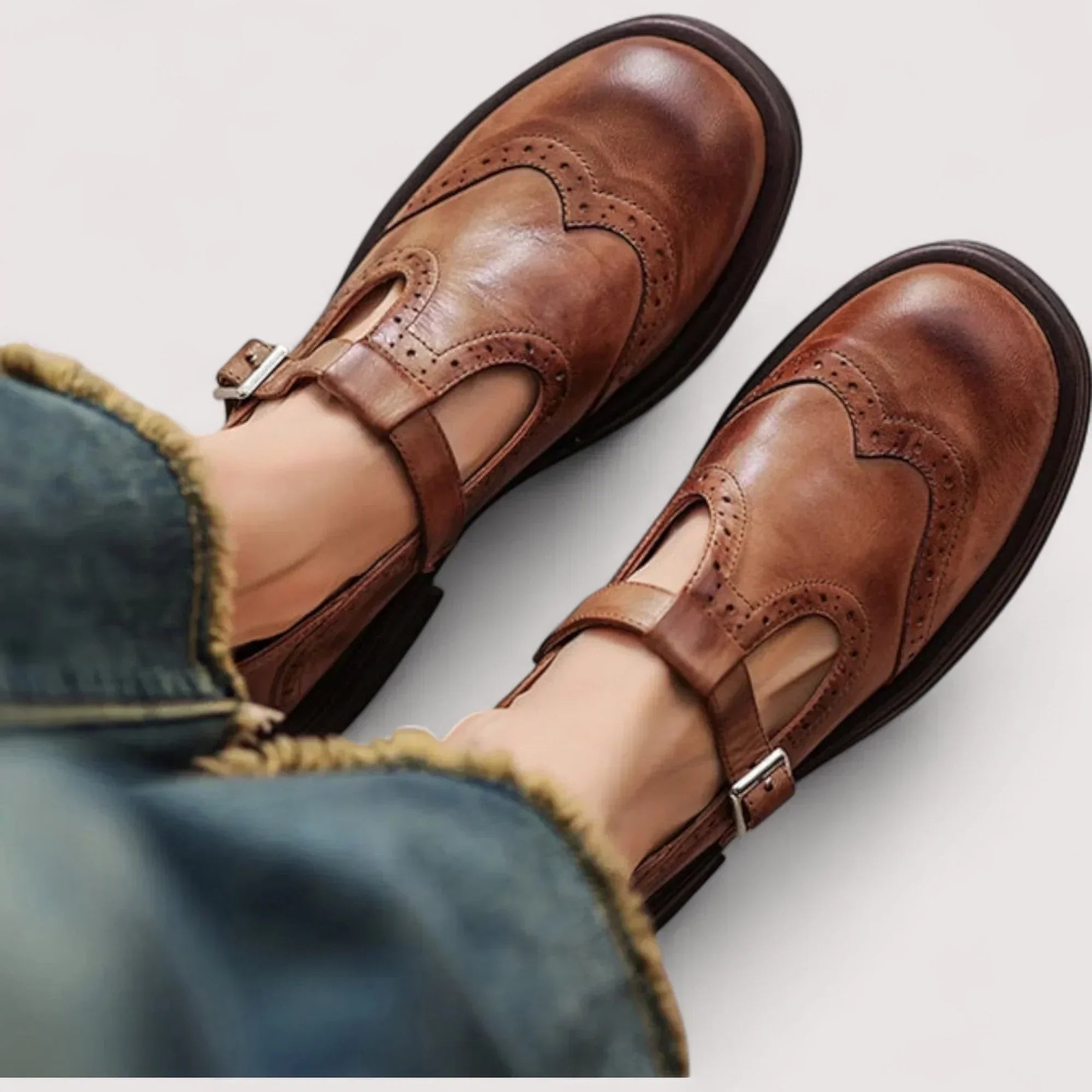 Women's Brogue T-Bar Flats