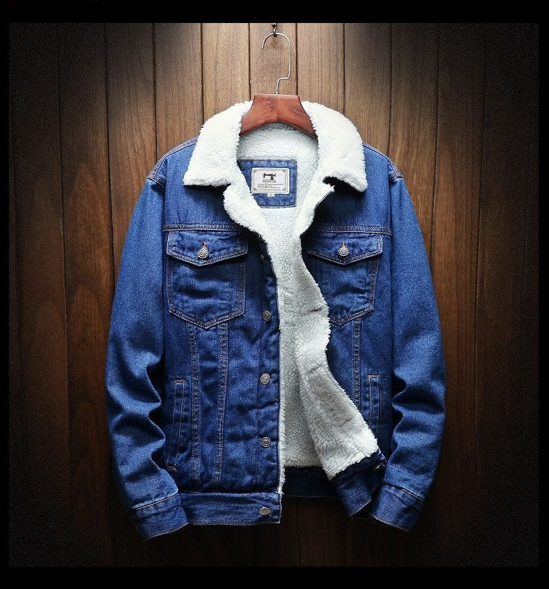 Men's Fur-Lined Button-Front Denim Jacket