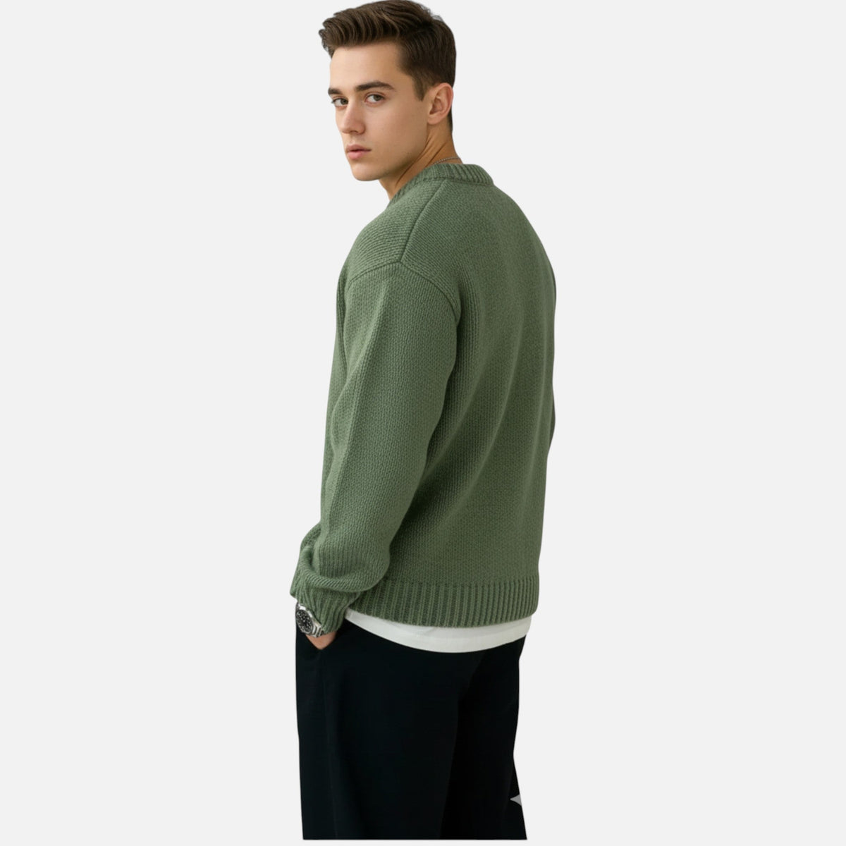 Men's Solid Crew Neck Knit Pullover