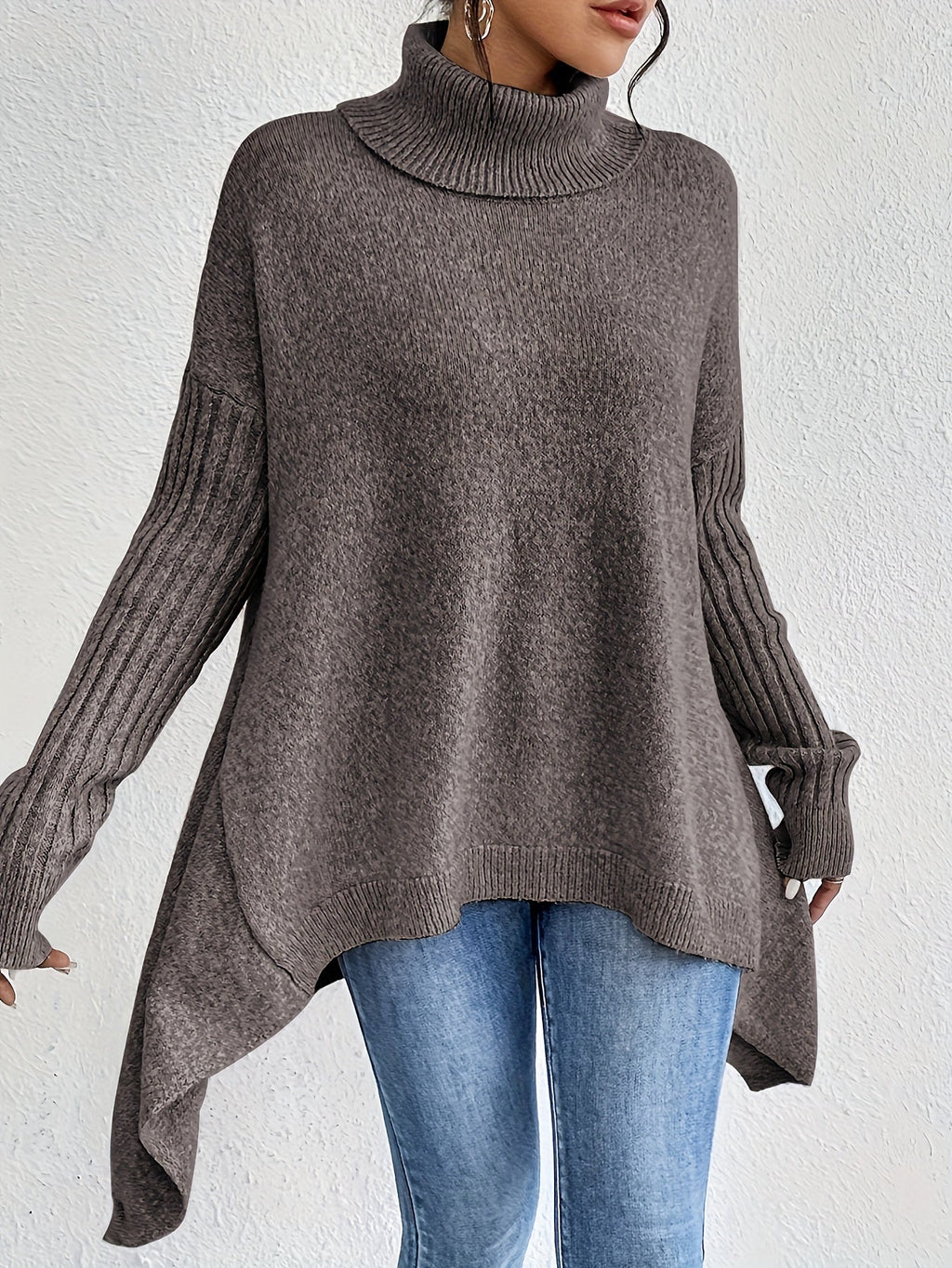 Women's Relaxed Turtleneck Sweater with Longer Hemline