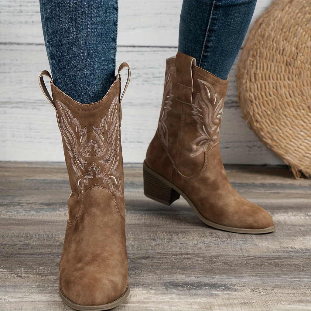 Women's Camel Wide Calf Western Cowboy Boots