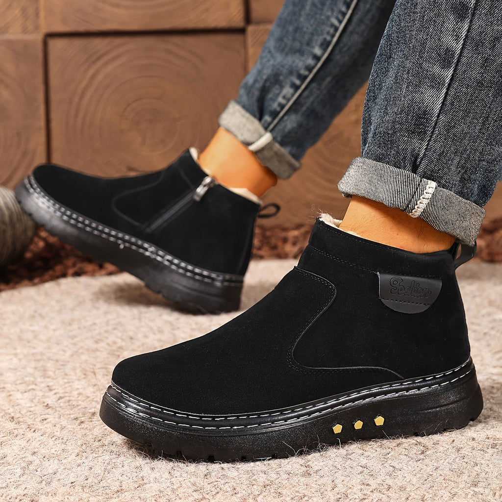 Women's Plush-Lined Winter Ankle Boots with Side Zip