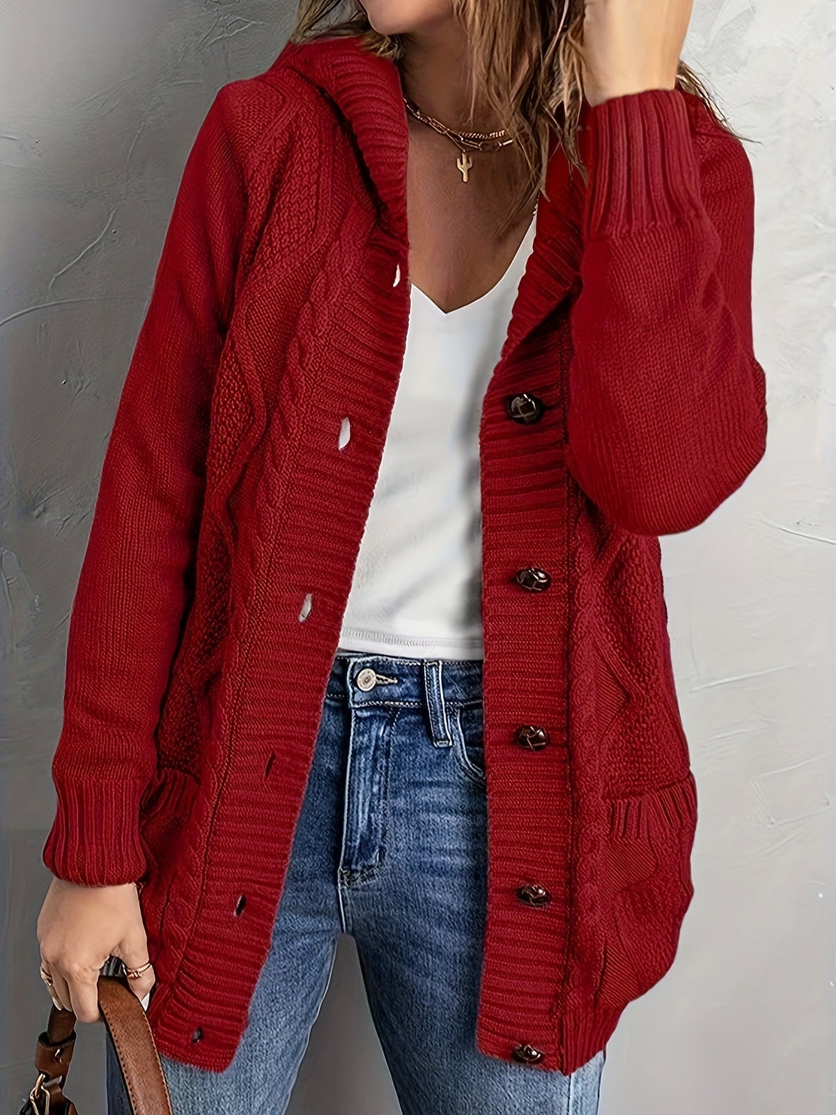 Women's Plush-Lined Hooded Button Cardigan