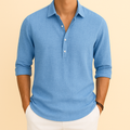 Men's Relaxed-Fit Long-Sleeve Polo Shirt - Light Blue