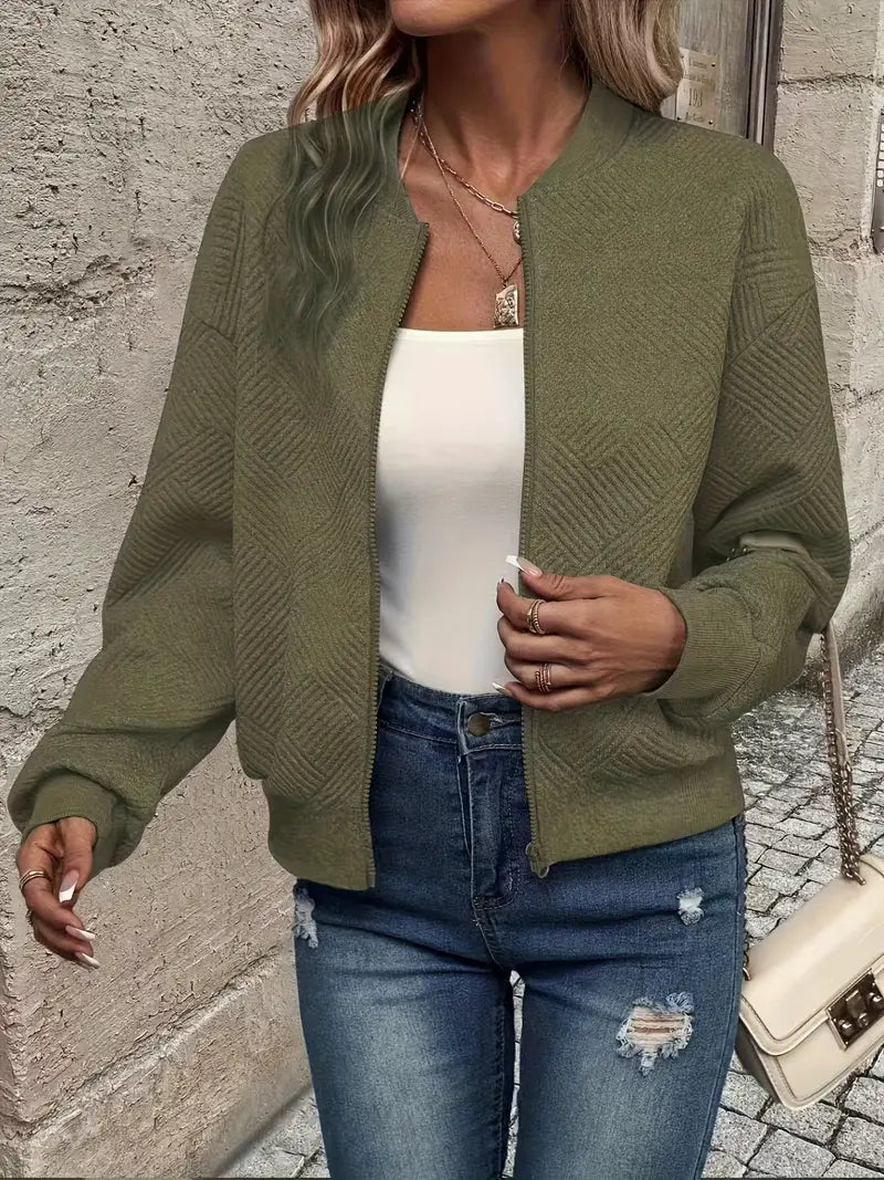 Women's Textured Full-Zip Relaxed Knit Cardigan - Olive Green