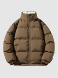 Men's Fleece-Lined Stand-Collar Puffer Jacket - Brown