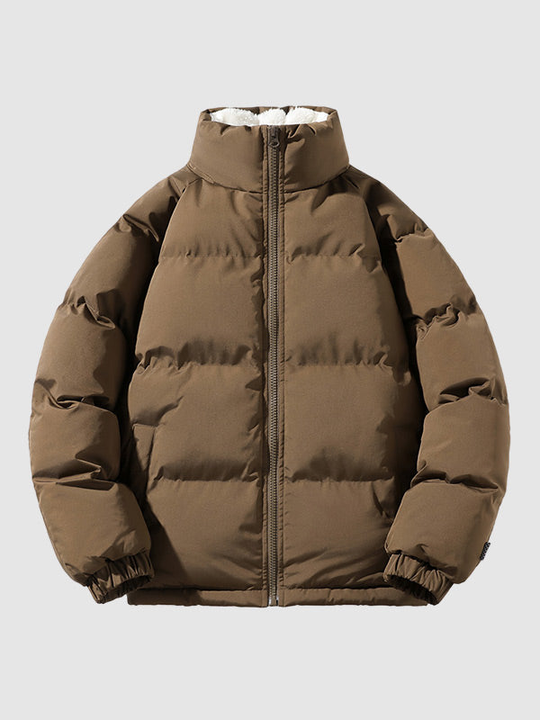 Men's Fleece-Lined Stand-Collar Puffer Jacket - Brown