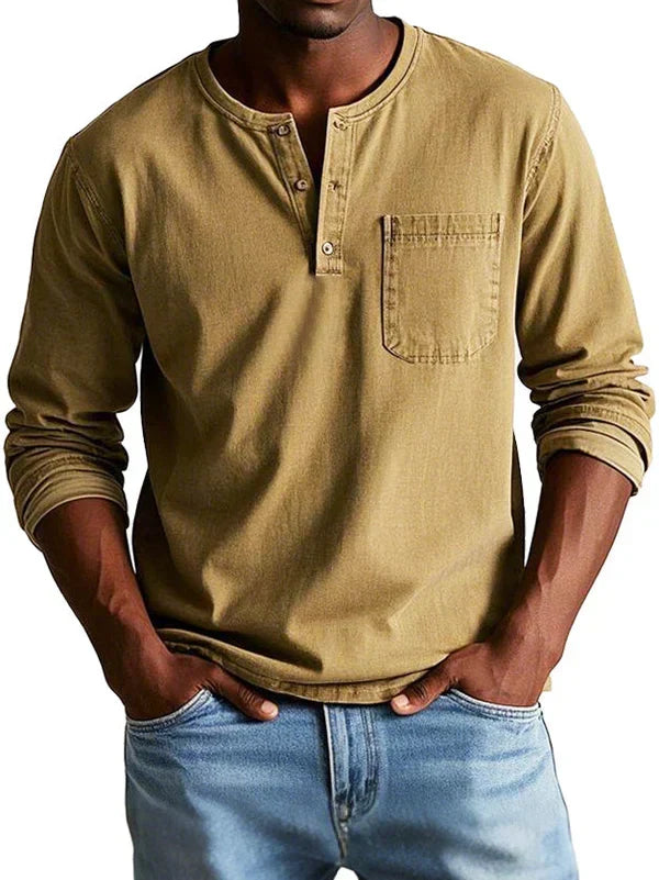 Men's Long-Sleeve Henley Shirt - Khaki