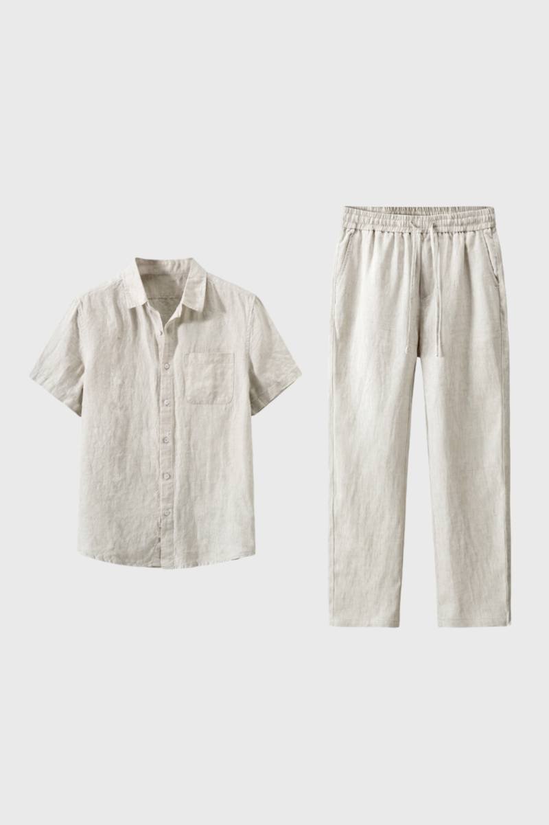 Men's Linen Short Sleeve Shirt and Trousers Set