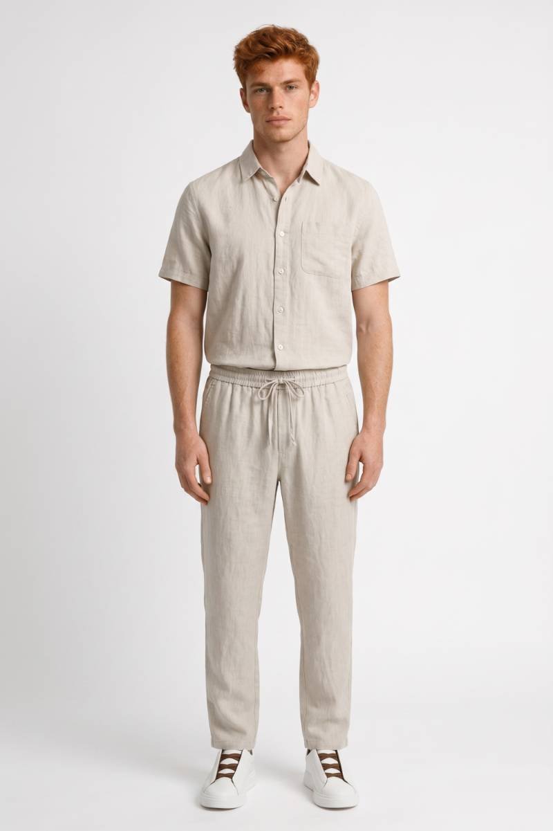 Men's Linen Short Sleeve Shirt and Trousers Set