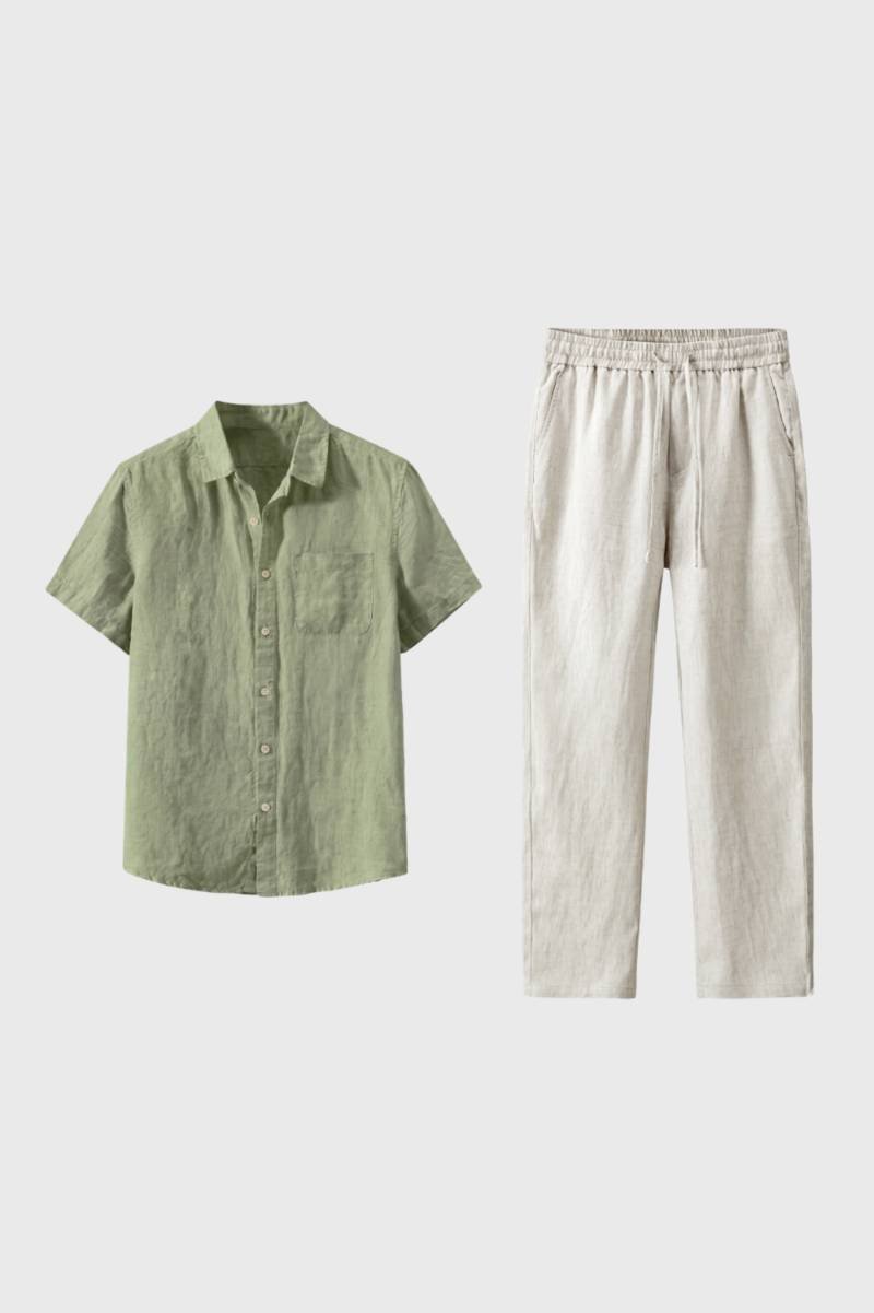 Men's Linen Short Sleeve Shirt and Trousers Set
