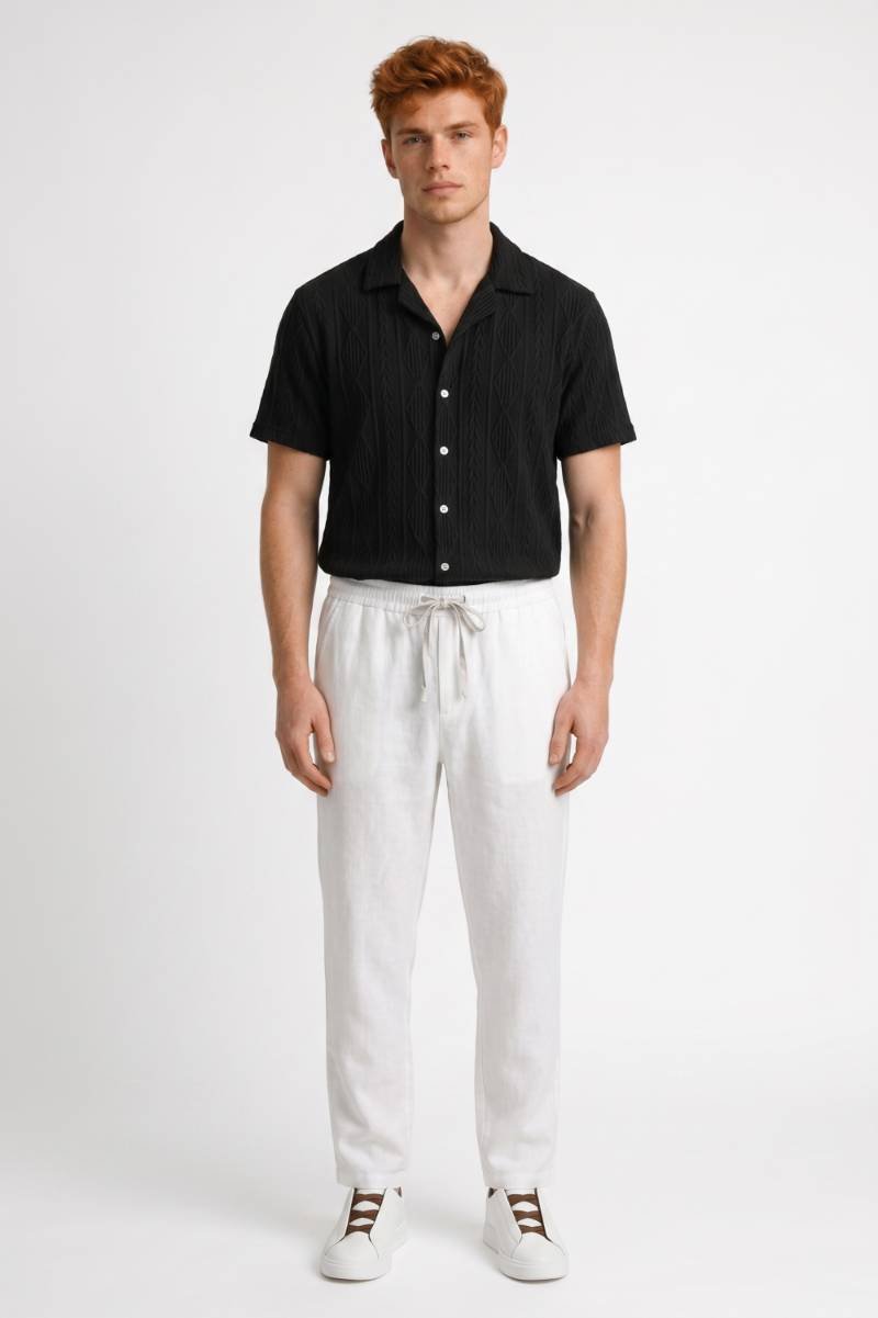 Men's Textured Shirt and Wide-Leg Drawcord Pants Set