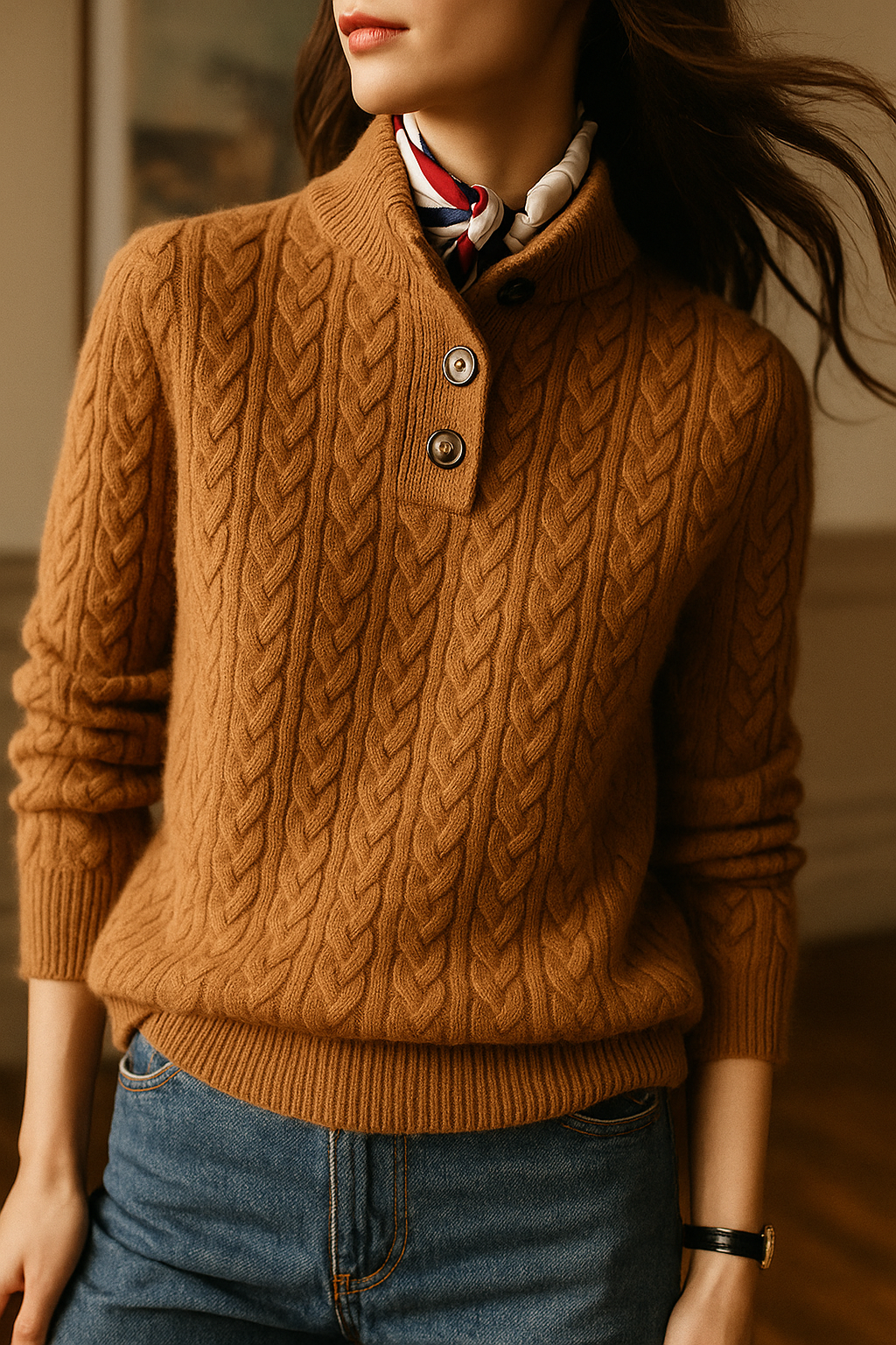 Women's Button-Up Cable Knit Sweater