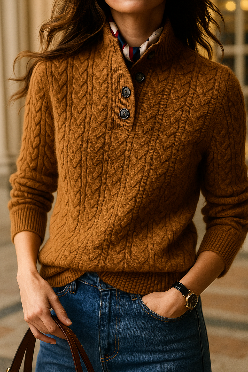 Women's Button-Up Cable Knit Sweater