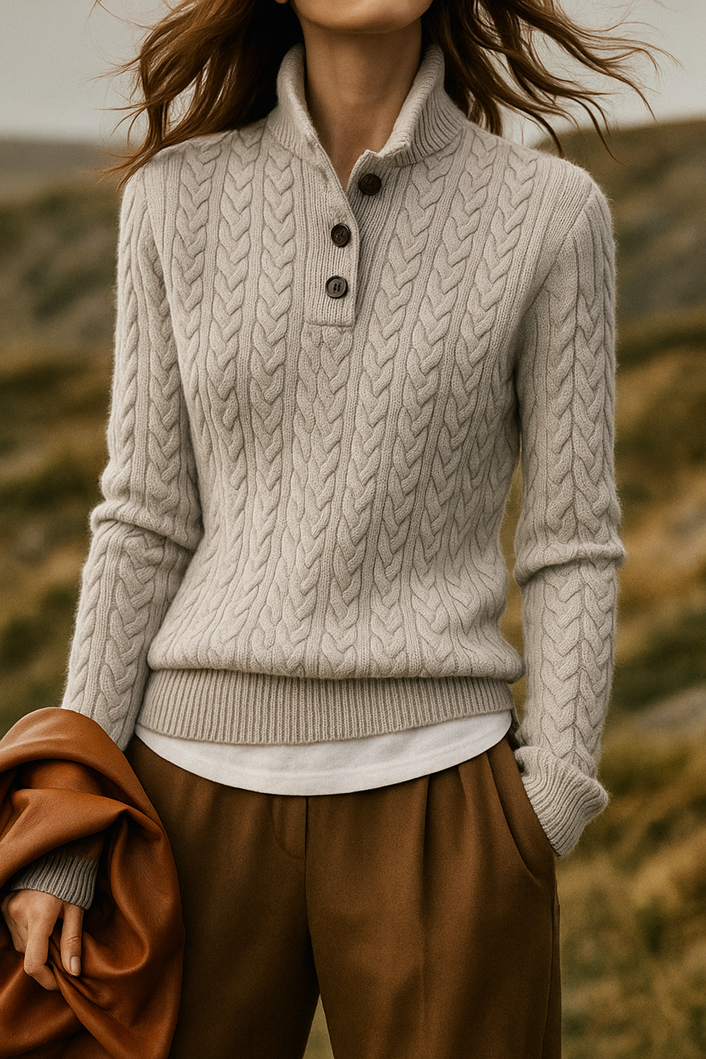 Women's Button-Up Cable Knit Sweater