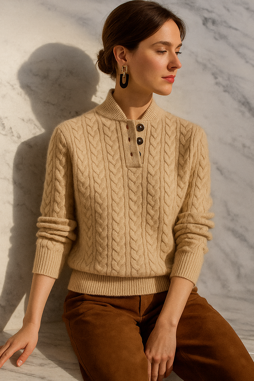 Women's Button-Up Cable Knit Sweater