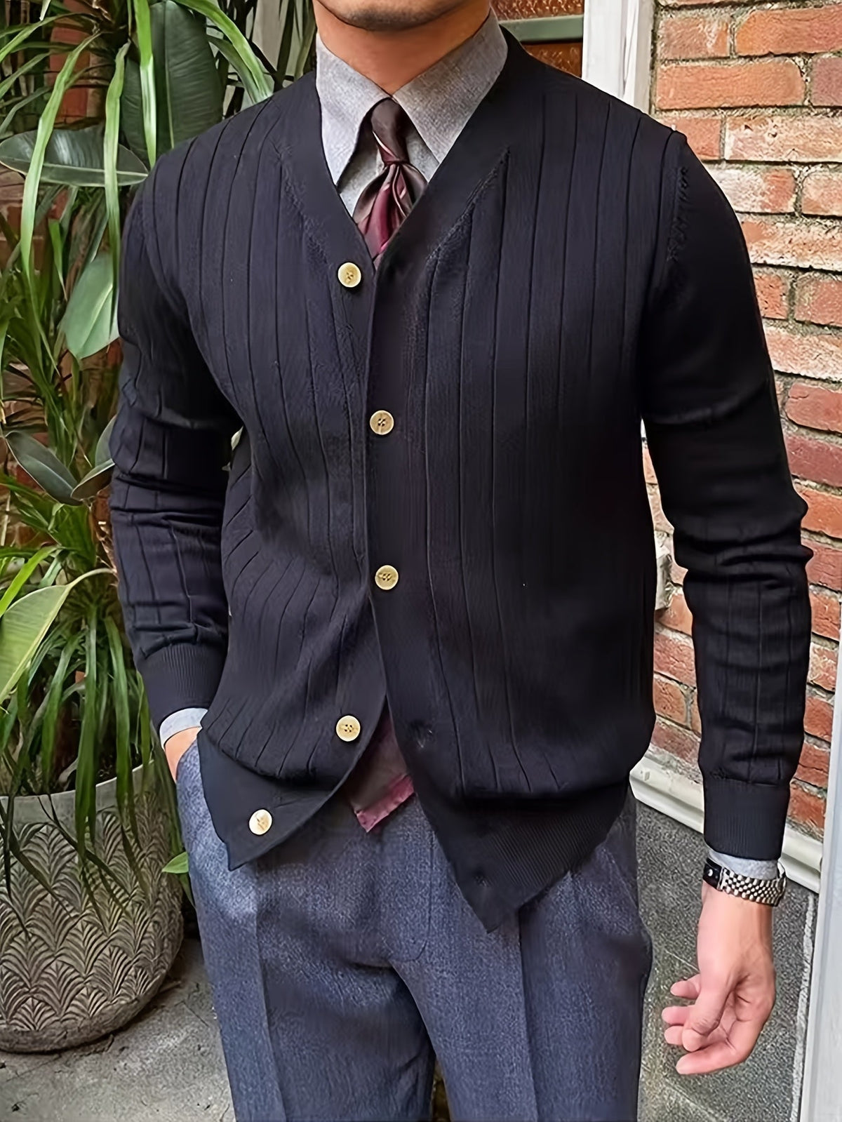 Men's Ribbed Button-Up Cardigan Sweater