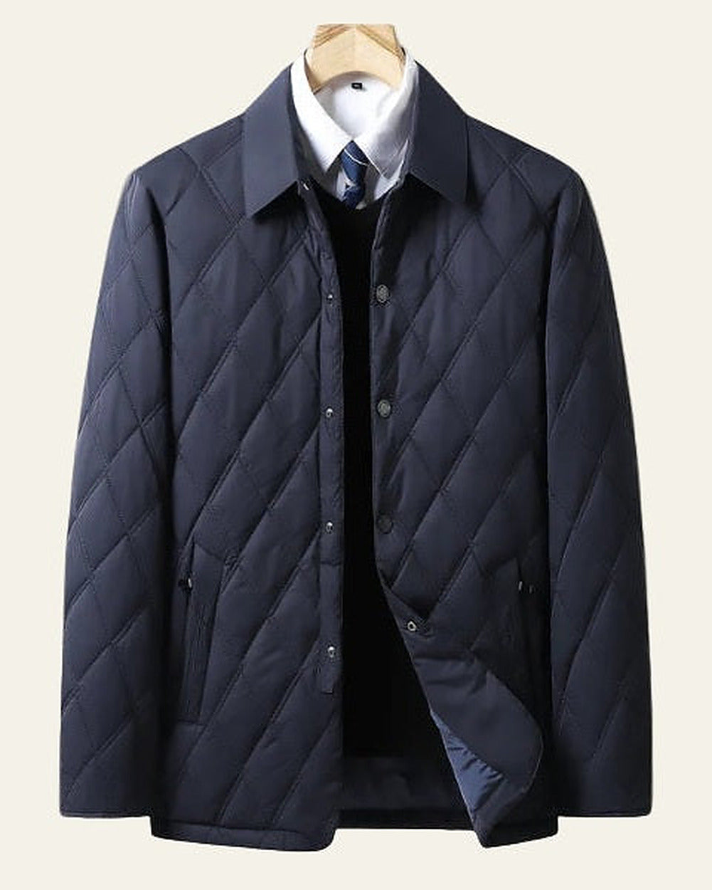 Men's Quilted Button-Front Field Jacket - Navy Blue