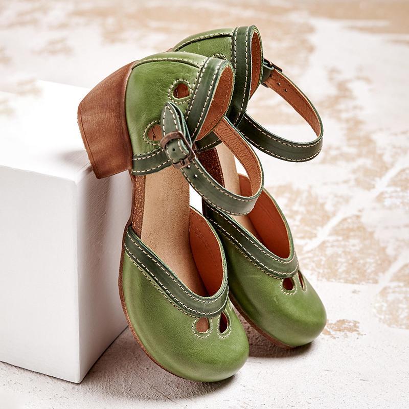 Women's Color-Block Ankle Strap Mary Jane Flats - Green