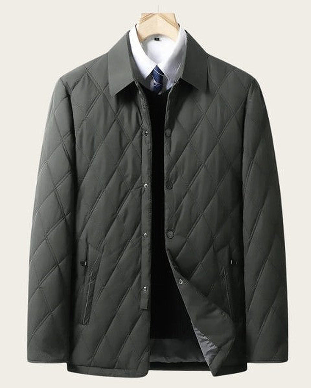 Men's Quilted Button-Front Field Jacket - Olive Green